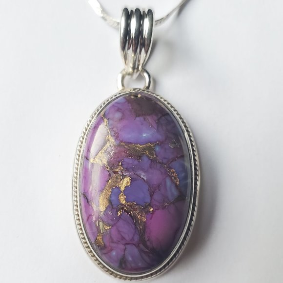 PURPLE TURQUOISE STERLING SILVER PENDANT. - Picture 2 of 7